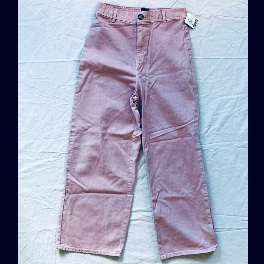 New BDG Garment Dyed Light Pink High Waisted Wide Leg Cropped Jeans Pants sz 28